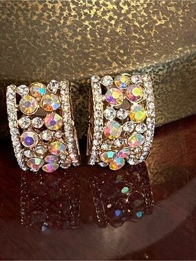 AB Crystal Clip-On Earrings - Gold Tone NWT
